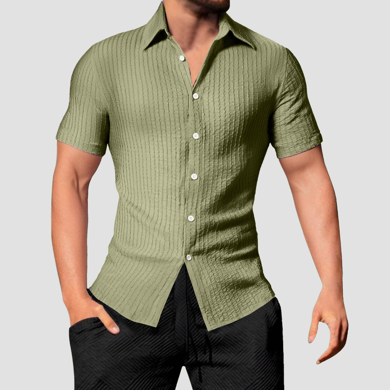 トップス Stripe Open Collar Short Sleeve Shirt L stripe open collar shirt