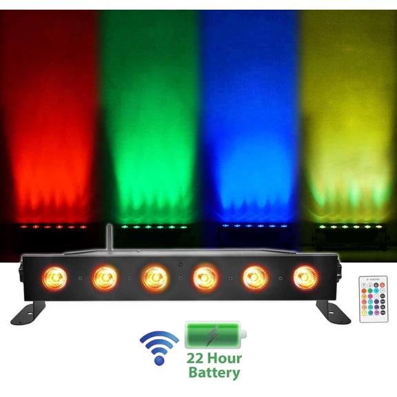 Rockville BEST STRIP 60 Rechargeable LED Wash Light Bar, Wireless DMX, RGBWA UV, 8800mAh Battery, 6500 Lux, IRC Remote, for DJs, Stage, and Event Lighting