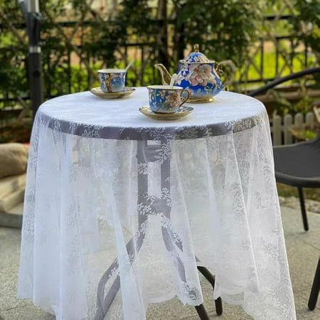 

Hopeup Table Cloth Lace Design Embroidered Polyester Vintage Romance Hollow Table Cloth Home Decor for Daily Use