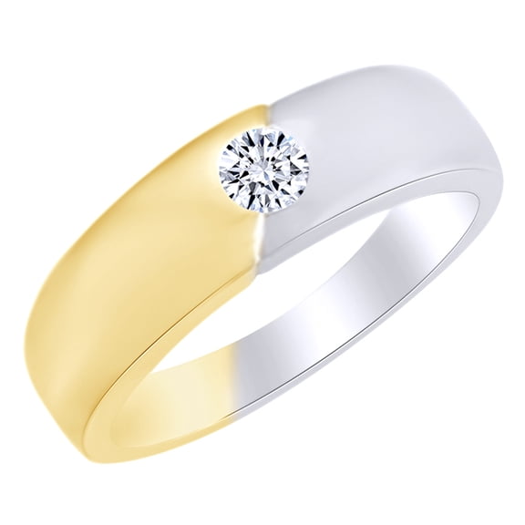AFFY 0.25 Ct White Natural Diamond Men's Solitaire Band Ring in 14k Yellow Gold Ring Size : 4