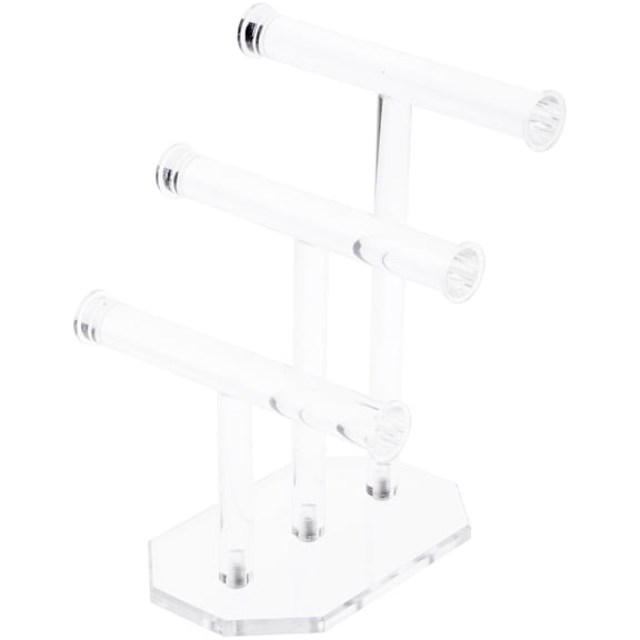 Plymor Clear Acrylic 3-Tier T-Bar Necklace & Bracelet Display Stand, 10.75" H x 8" W x 8" D