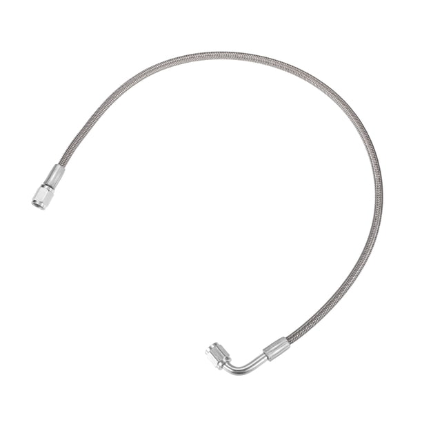 Línea de alimentación de aceite turbo de acero trenzado AN3 de 90 grados a extremo recto de la manguera, línea de retorno de drenaje de aceite del turbocompresor remoto de 22 pulgadas, universal para automóvil, acero inoxidable duradero PTFE, tono plateado Unique Bargains Líneas de suministro de aceite de inyección de combustible.