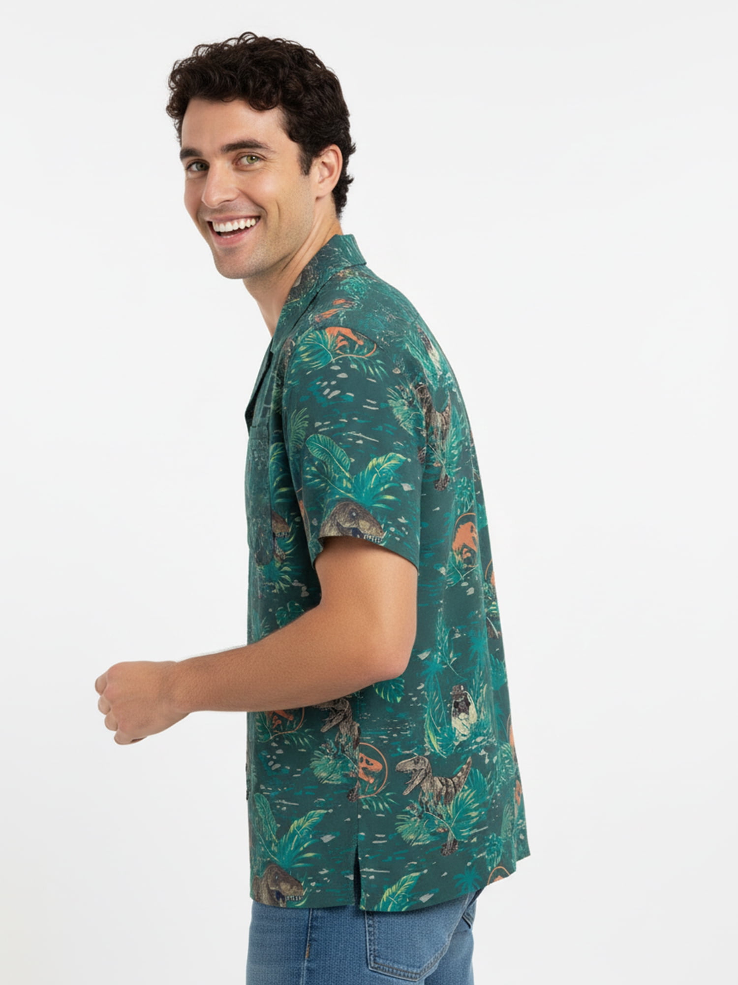Jurassic Park, Men's & Big Men's Graphic Button-Up Shirt, Floral Gates, Sizes S-3XL