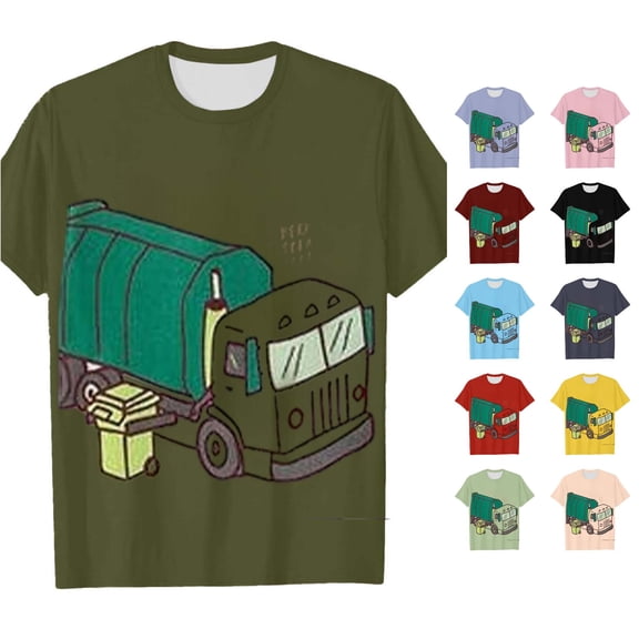 JCCXIN Toddler Kids Boys Tees Crew Neck Car Graphics Outdoor Active Tops Stretch Short Sleeve School Summer Relaxed Casual Daily Clothes,Army Green,3-4 Years