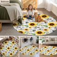 thumbnail image 5 of Spring Sunflowers Round Area Rug 5Ft Washable Circle Rugs for Living Room Bedroom, Rustic Floral Farmhouse Grey Buffalo Plaid Non-Slip Carpet Floor Mats Indoor Outdoor Carpet Runner Home Decor, 5 of 8