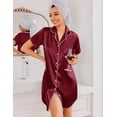 thumbnail image 4 of Ekouaer Silk Nightgowns for Women Button Down Nightshirts Short Sleeve Sleepshirts Sexy Nightdress Satin Sleepwear, 4 of 6