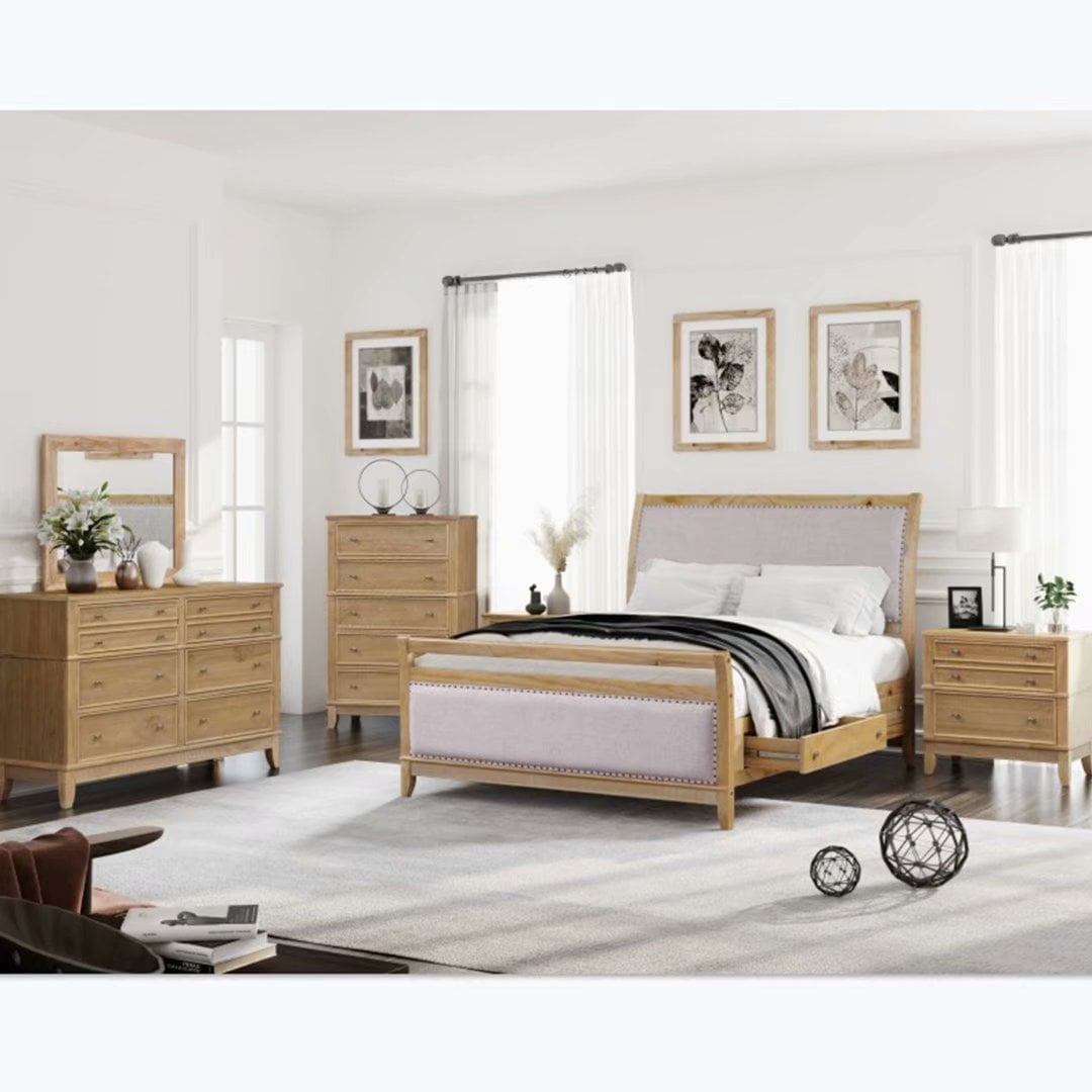 Vik 6 Piece Reclaimed Wood Queen Bedroom Furniture Set Include Solid Pine Wood Storage Bed 2 3 Drawers Nightstands 6 Drawer Dresser And 5 Drawer Chest And Mirror Rustic Style Walmart Com Walmart Com