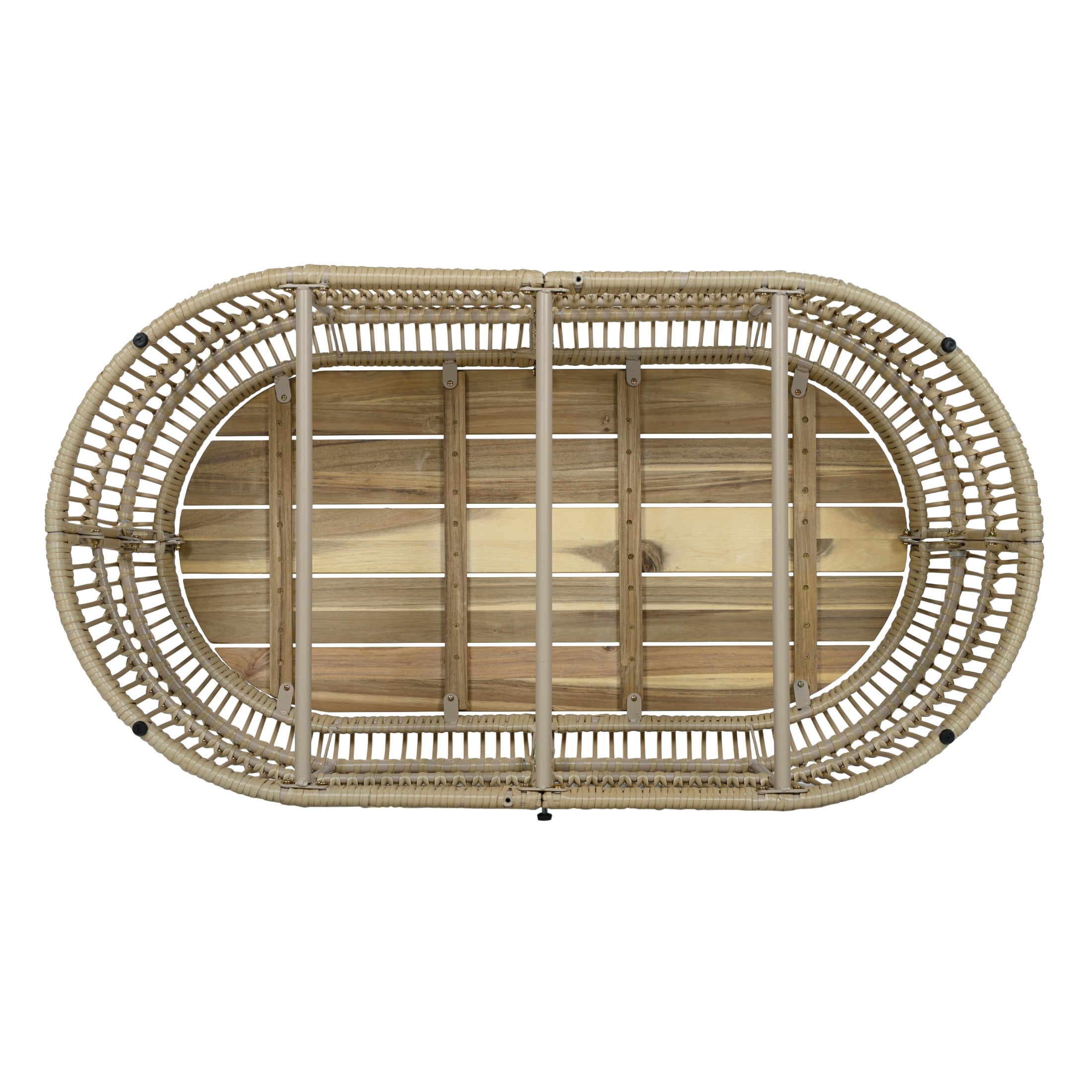 Christopher Knight Home 47" Boho Oval Wicker Frame Coffee Table with Acacia Wood Top, Light Brown