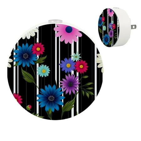 

YZUOUZY Night Lights Plug into Wall Nightlight Bedroom Lamps Set of 2 White Daisies Carnation Cornflowers