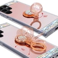 thumbnail image 5 of Compatible with Galaxy S22 Ultra Makeup Mirror Case Diamond Glitter Rhinestone with Ring Stand Kickstand Cute for Girls Women Cover Bling Crystal Ring Holder Finger Grip Phone Case Rose Gold, 5 of 14