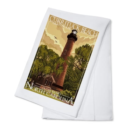 Decorative Tea Towel, Apron Outer Banks, North Carolina, Currituck Beach Lighthouse, Unisex, Adjustable, Organic Cotton