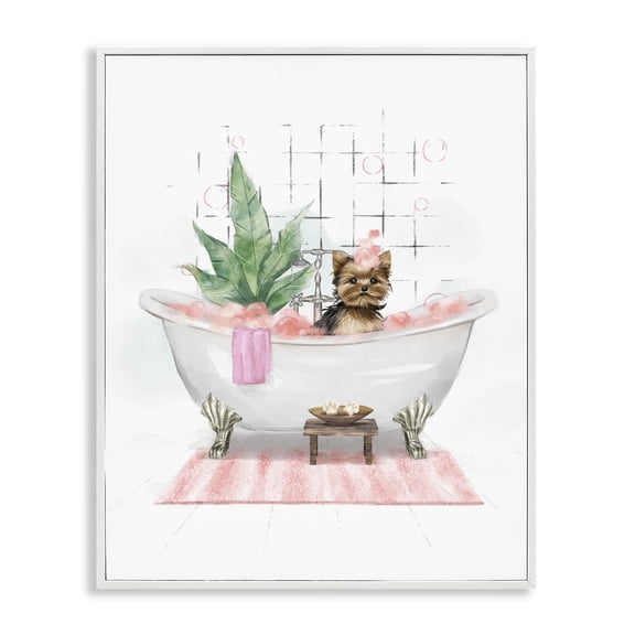 Stupell Industries Glam Pup in Tub Bath & Laundry Painting White Framed Art Print Wall Art, 11 x 14