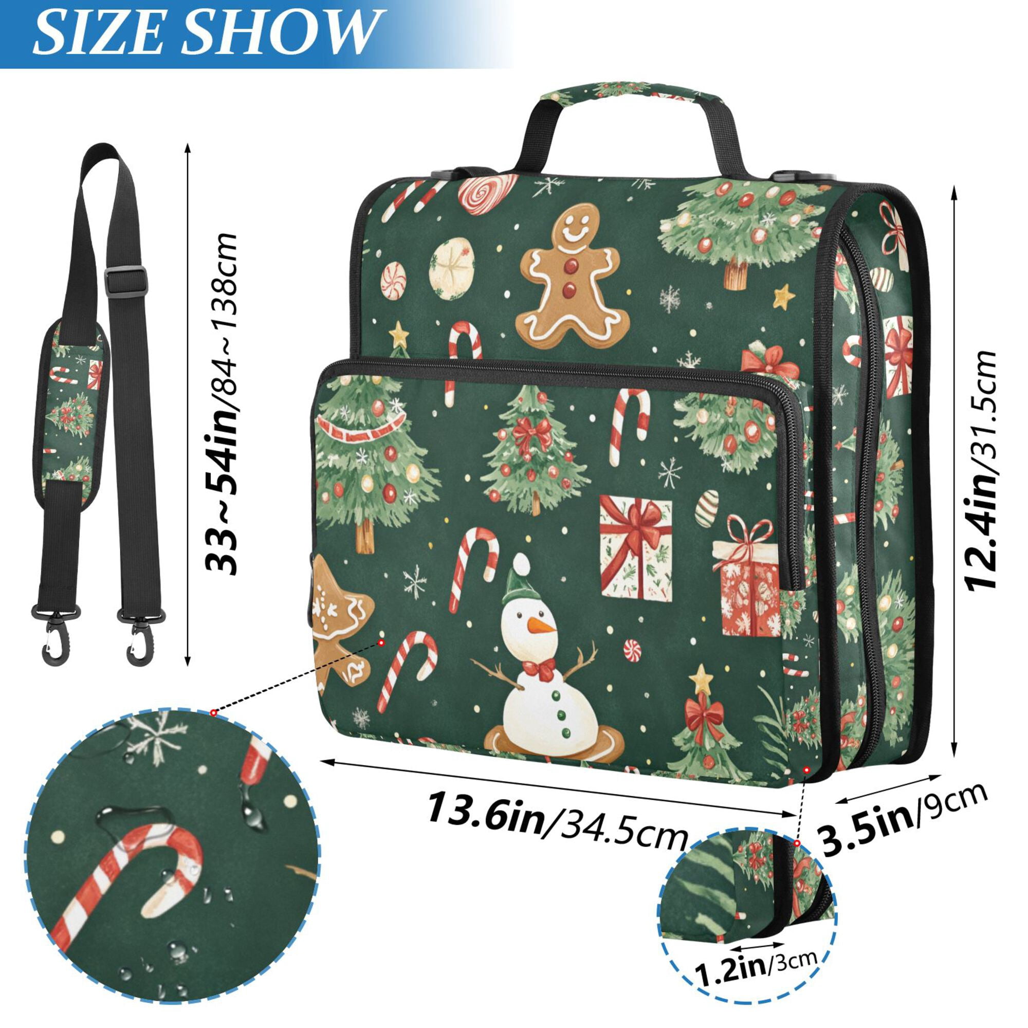 FORMRS Zipper Binder with Shoulder Strap 2-inch Ring 500 Sheet Capacity File Bag, Green Christmas Trees