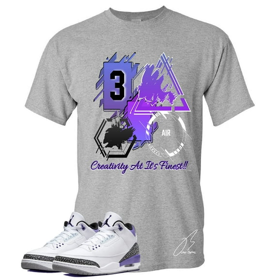 Shirt To Match Jordan Retro 3 Dark Iris, Men Purple Graphic Tee, Cement (L, Grey)