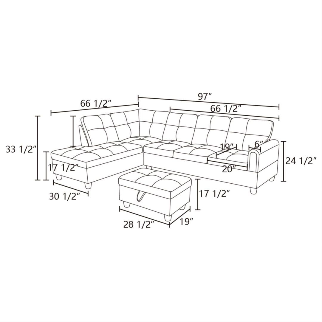 Hommoo Flannel 4-Seat Couch Sofa Set, L Shaped Couch Living Room Sofa Set, Sectional Sofa for Home, Apartment, Dorm, Dark Brown(Without Ottoman)