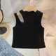 thumbnail image 4 of Camiseta sin mangas de cuello redondo para niñas, blusas lindas de color sólido, blusa deportiva holgada con agujeros, camiseta para niñas, 4 of 5