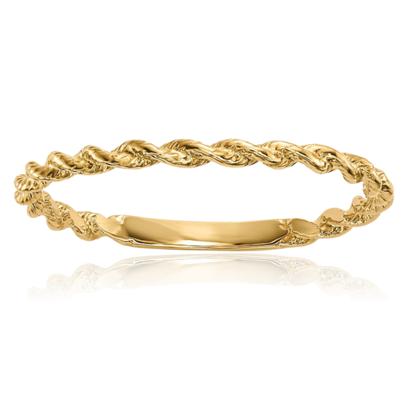 14K Solid Yellow Gold Twisted Rope Woven Crisscross Band Statement Stacking Ring