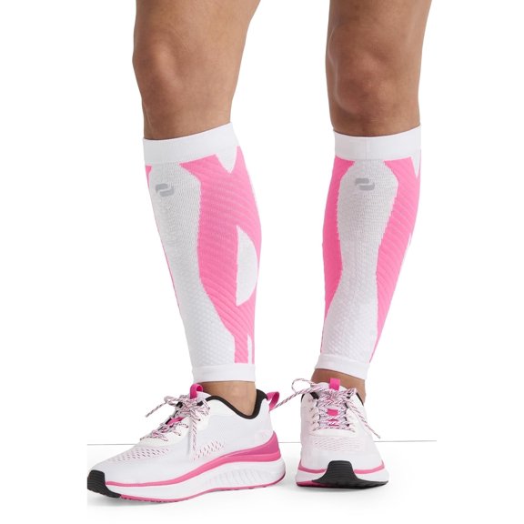 Infinity Leg Calf Compression Sleeve Socks 10-15 mmHg With Moisture Wicking Technology for Men or Women (Unisex) - ELECTRIC, Plus, White/Shocking Pink