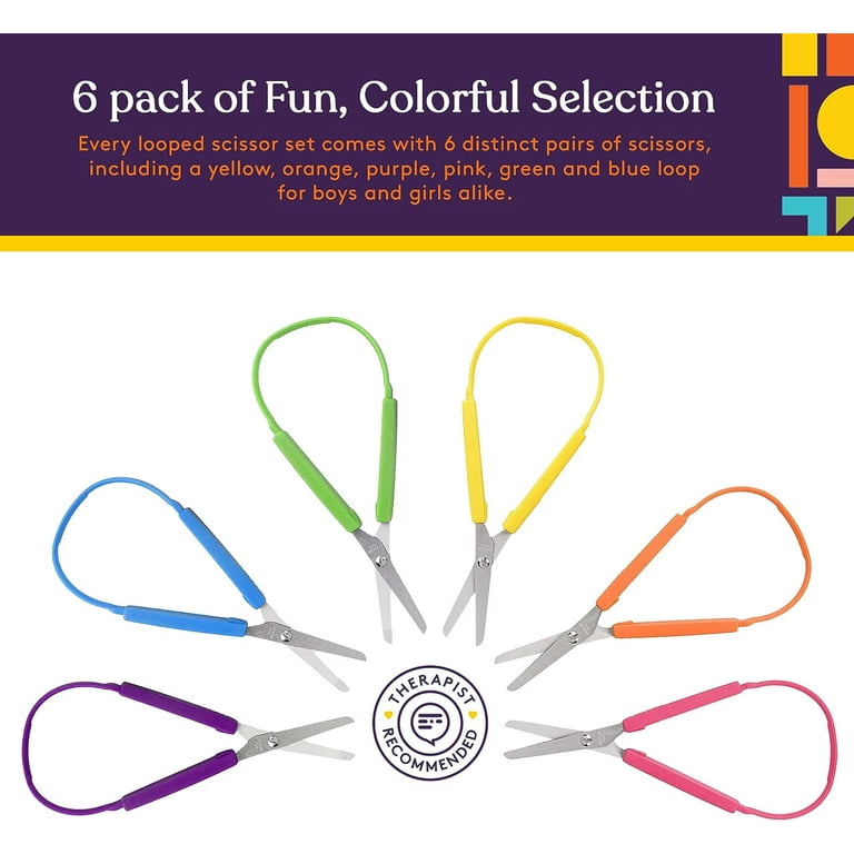 Special Supplies Loop Scissors for Teens and Adults 8 Inches (6-Pack)  Colorful Looped, Adaptive Design, Right and Lefty Support, Small, Easy-Open