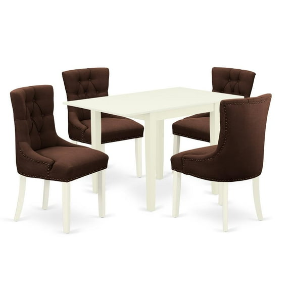 East West Furniture Norden 5-piece Wood Dining Set in Linen White/Chocolate