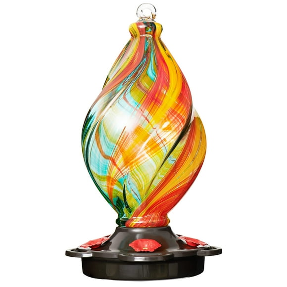 LUJII Mangeoire à Colibris en Spirale en Forme de Crème Glacée pour Extérieur, Verre Soufflé à la Main, 28 Oz Liq, Étanche et Antirouille, Jardin et Arrière-Cour Unique
