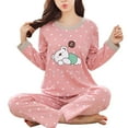 thumbnail image 2 of HEVIRGO Casual Women Cartoon Animal Print O Neck Top Long Pants Pajamas Sleepwear Set, 2 of 8