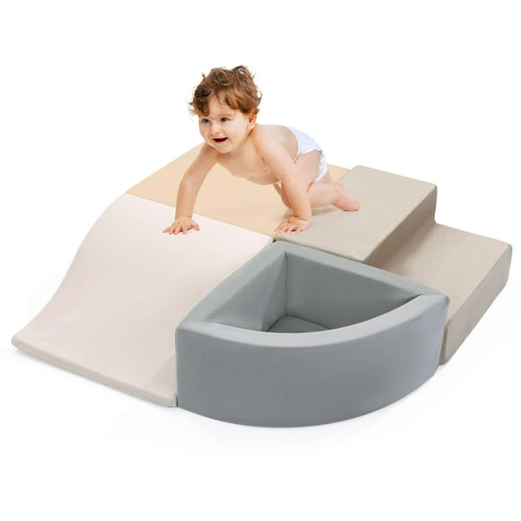 HOMBYS 4-Pieces Climbing Toys for Toddlers 1-3, Foam Climbing Blocks for Kids Crawling and Sliding, Soft Velvet Indoor Playground for Baby Playing Acticity