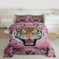 thumbnail image 2 of Manfei Cartoon Tiger Print Queen Comforter Set, Chinese Embroidery Artwork Bedding Sets, Pink Old Fashion Reversible Bedding Comforter Set, Breathable Home Decor, 3-Piece, 2 of 8