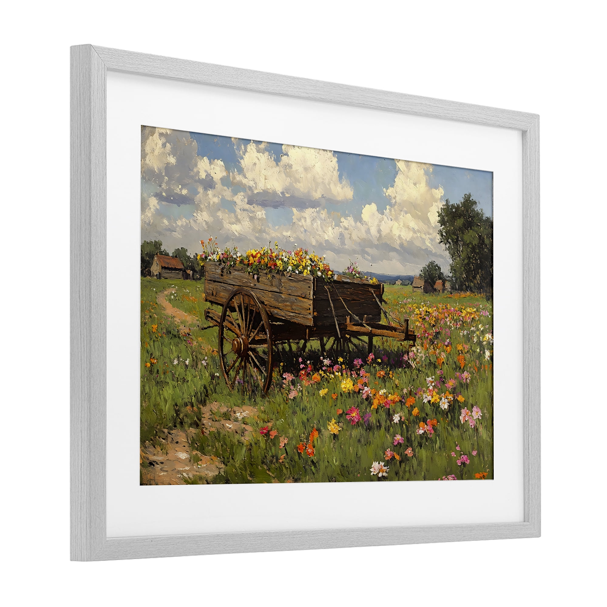 Stupell Industries Wildflower Wagon in Bloom Gray Framed Print Under Glass, design by Franklyn Gregory