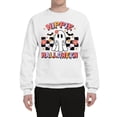 thumbnail image 2 of Wild Bobby Hippie Halloween Ghost Bats Stars Halloween Pink Orange Purple Halloween Halloween Unisex Crewneck Sweatshirt, White, 3X-Large, 2 of 6