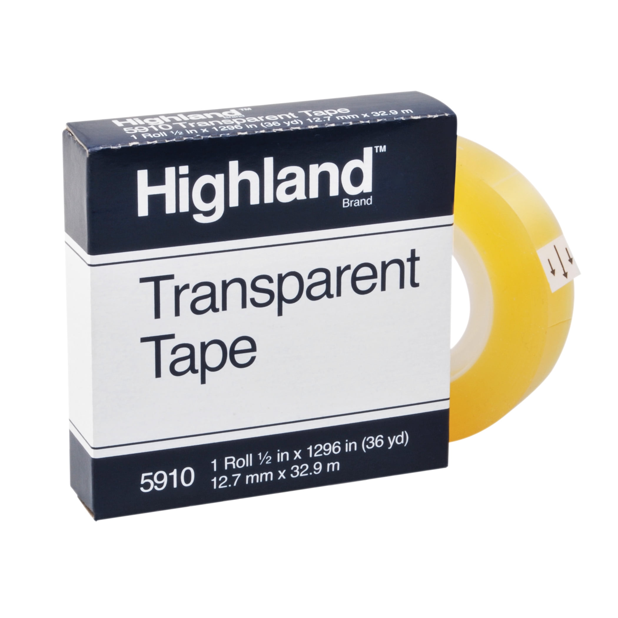Highland Transparent Tape, 1/2" x 1296" Per Roll, 1" Core, 12 Rolls