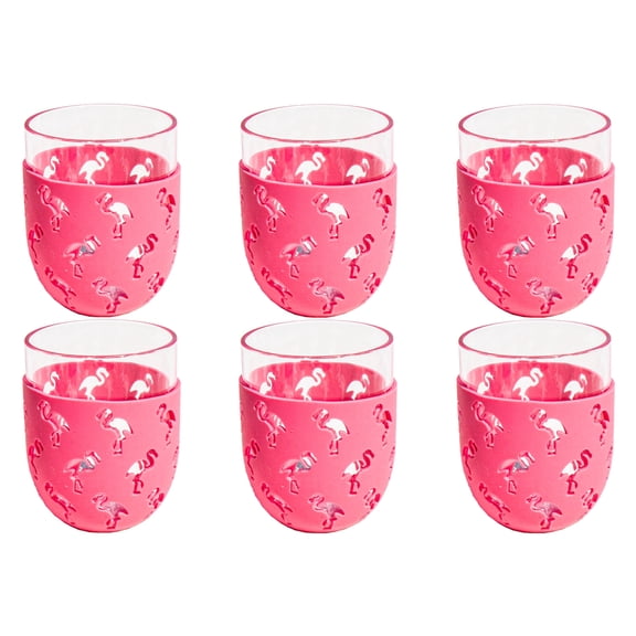 Party Sleeve Flamingo Acrylic Stemless Wine Glass - Pink - 15.5 oz - Set of 6