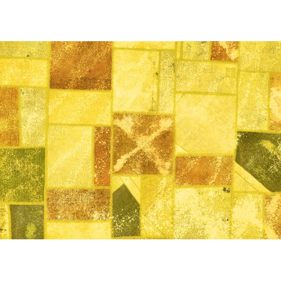 Ahgly Company Machine Washable Indoor Rectangle Patchwork Yellow Transitional Area Rugs, 2' x 4'