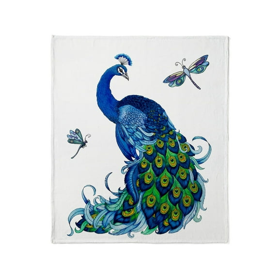 CafePress - Blue Peacock And Dragonflies Throw Blanket - Soft Fleece Throw Blanket, 50"x60" for All Ages