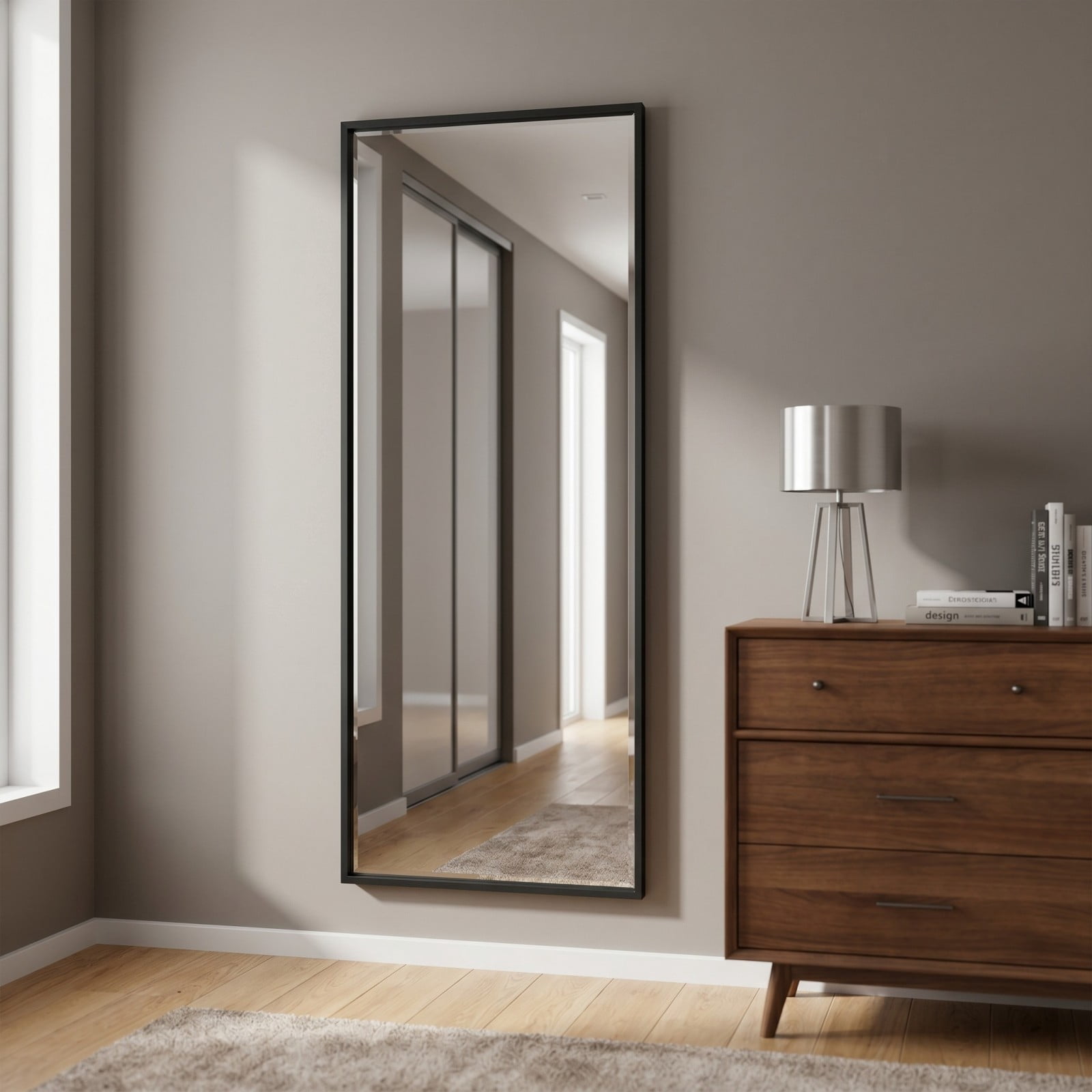 Gleamira 14"x58" Rectangular Full Length Mirror Floor Standing Mirror, Black
