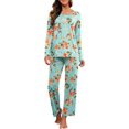 thumbnail image 1 of Pyjama à Manches Longues pour Femmes, Col Rond Doux, Fp-green Lily, 1 of 5