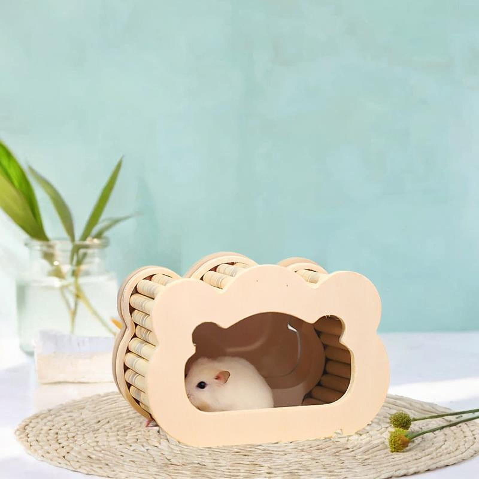 Bothyi Hamster Wooden House Hideout Activity Shelter Hut Cage Accessory Running Toy