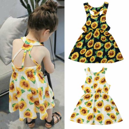 US Newborn Baby Girl Summer Clothes Sunflower Sleeveless Dress Sundress Top 1-5Y