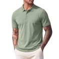 thumbnail image 2 of Ceisia Men Solid Pique Fabric Classic Collar Short Sleeve Basic Polo Shirt Green M Gift, 2 of 5