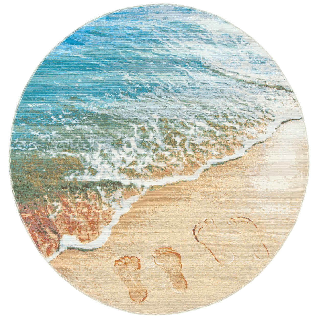 SAFAVIEH Barbados Sand Footprints Outdoor Runner Rug, Gold/Blue, 2'8" x 10'5"
