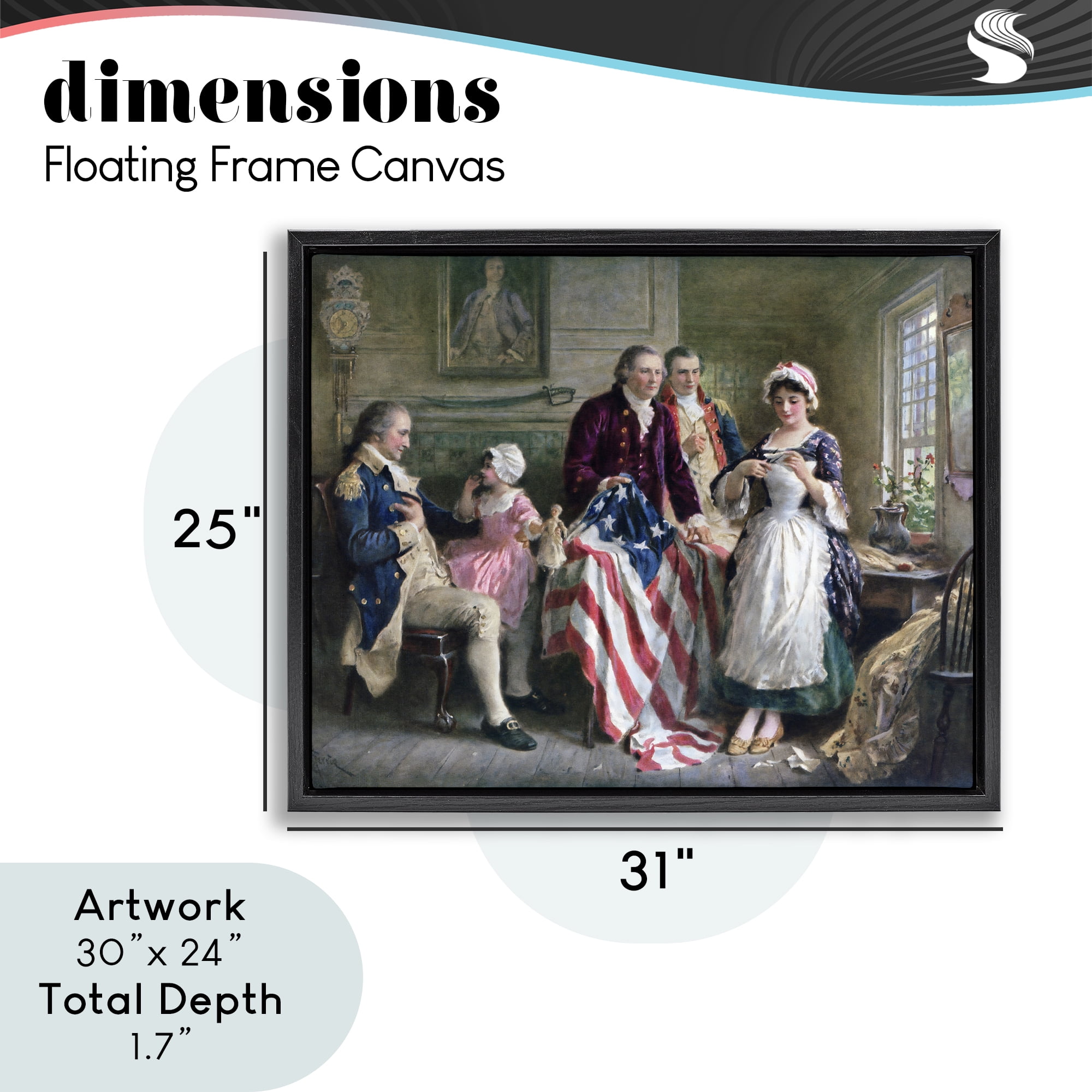 Historical Betsy Ross Black Framed Floater Canvas Wall Art, design by Arlington Prints