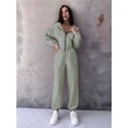 thumbnail image 5 of Women 2 Piece Outfits Zip Up Crop Hoodies SweatPants Lounge Matching Sweat Set Winter Trendy Clothes Light Green XL, 5 of 9