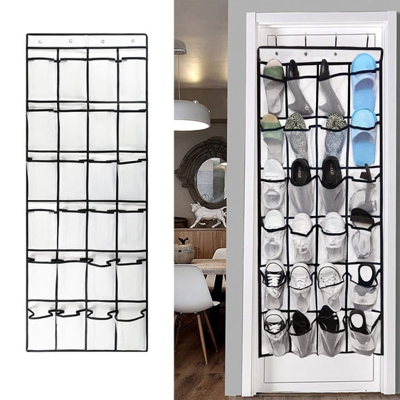 Door Hanging Shoe Cabinet 24 Mesh Pockets, Closet Storage Organizer With 4 Metal Hooks, 50*160Cm Space-Saving Hanging Shoe Rack For Bedroom Entryway, Ideal For Organizing Shoes