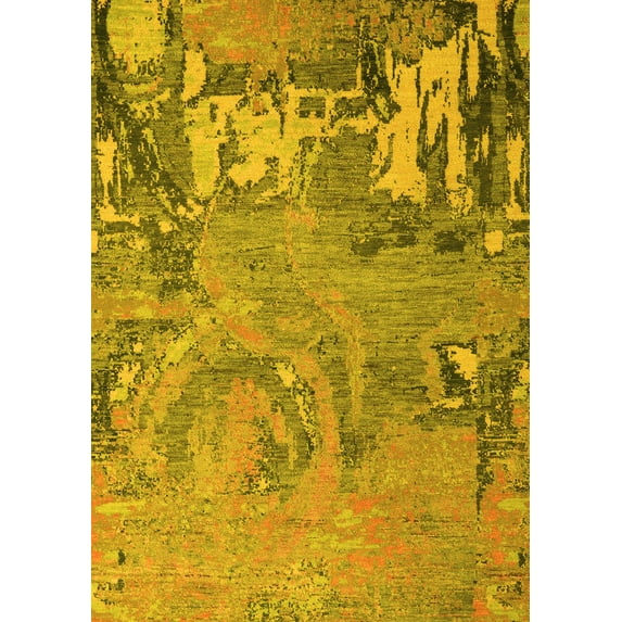 Ahgly Company Machine Washable Indoor Rectangle Abstract Yellow Modern Area Rugs, 2' x 3'