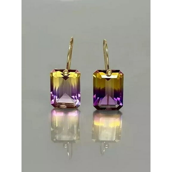Rag Jewels 925 Sterling Silver 2.00 Ctw Emerald Cut Ametrine Engagement Wedding Drop Dangle Earring's 14K Yellow Gold Plated For Women's