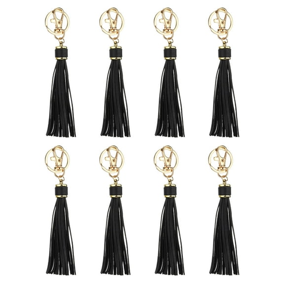 8pcs PU Leather Tassels, 6" Keychain Tassel Charm Tassel with Key Rings for Jewelry Making(Black)