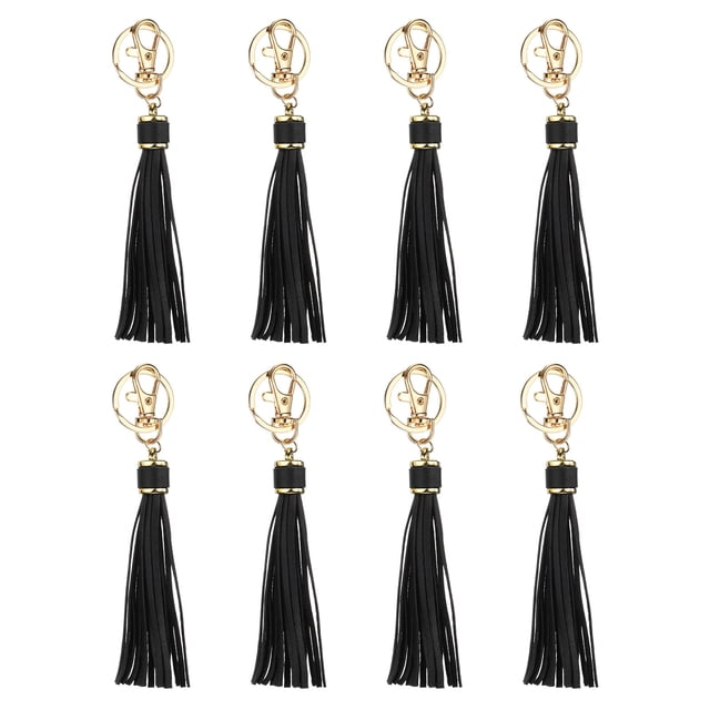 Uxcell 8 Pcs Borlas de Cuero PU 5.9'' Charm de Borlas con Anillos Clave para Hacer Joyería Negra