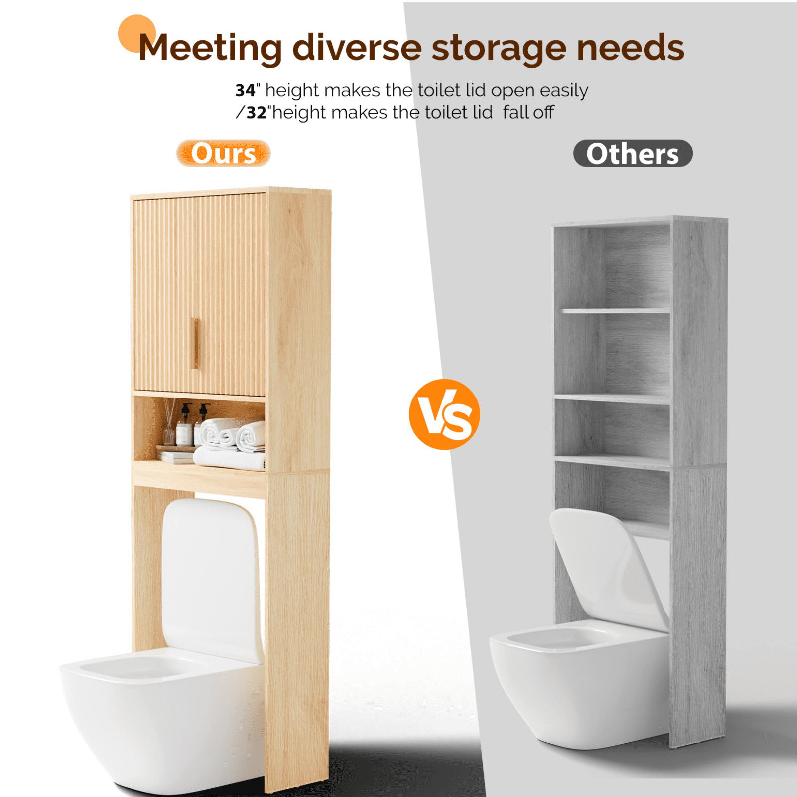 Ktaxon Fluted Over the Toilet Bathroom Storage Cabinet  with 2 Doors & 3 Storage Shelves Space Saver, Oak