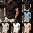 thumbnail image 5 of Men Striped Lapel Shirt Short Sleeve T Shirt Casual Loose Top Summer Zip-up Tee, 5 of 8