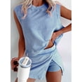 thumbnail image 3 of Womens Travel Outfits Summer Lounge Set 2 Pieces Mineral Wash Cotton Tank Top Lined Split Athletic Skirt Set  Blue L, 3 of 6